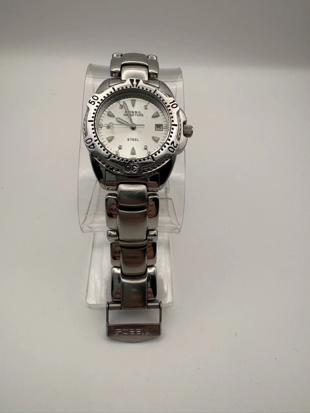 Fossil Steel‎ Women’s Silver Stainless Steel Watch Date Dial FS-2525